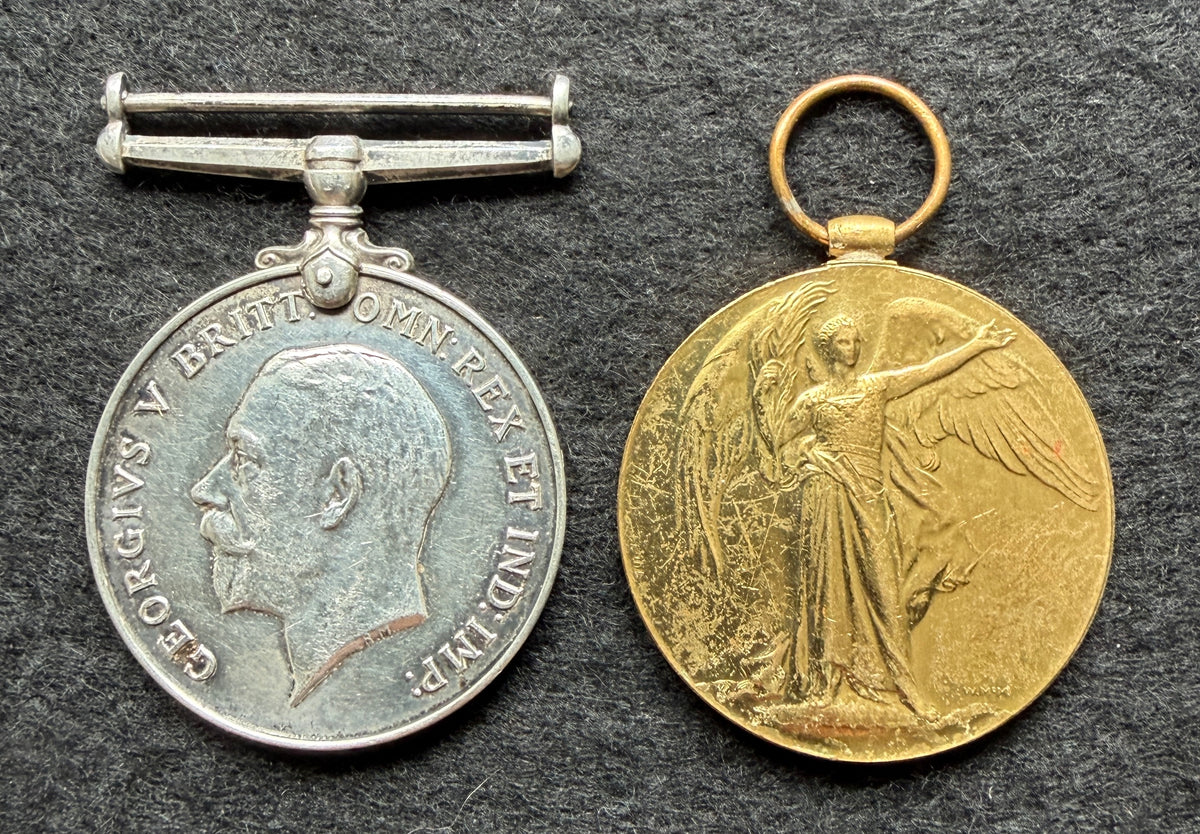 WW1 Medal pair (entitled to trio - 1914-15 Star missing) – British War Medal & Victory Medal awarded to Private J TEES of the 7th Battalion the Cameronians (Scottish Rifles) – Underage soldier – wounded at GALLIPOLI