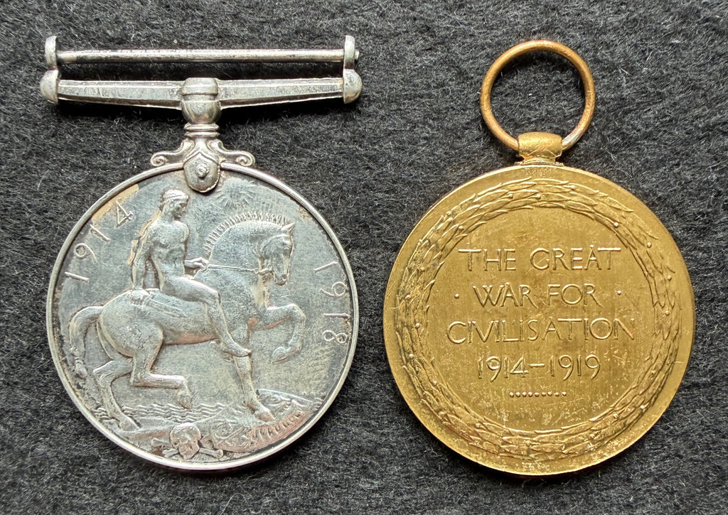 WW1 Medal pair (entitled to trio - 1914-15 Star missing) – British War Medal & Victory Medal awarded to Private J TEES of the 7th Battalion the Cameronians (Scottish Rifles) – Underage soldier – wounded at GALLIPOLI