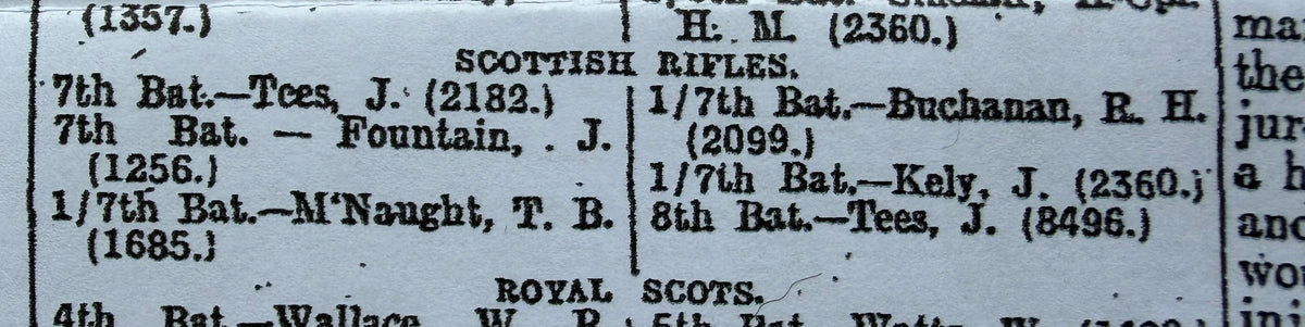 WW1 Medal pair (entitled to trio - 1914-15 Star missing) – British War Medal & Victory Medal awarded to Private J TEES of the 7th Battalion the Cameronians (Scottish Rifles) – Underage soldier – wounded at GALLIPOLI