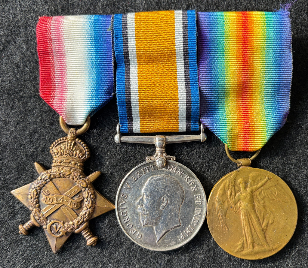 WW1 medal trio – 1914-15 Star, British War Medal and Victory Medal, awarded to Private 17271 ROBERT ALLPORT of the 5th Battalion Durham Light Infantry – Seriously wounded in action and discharged – Possible Somme wounding - Died 1919 Pleurisy