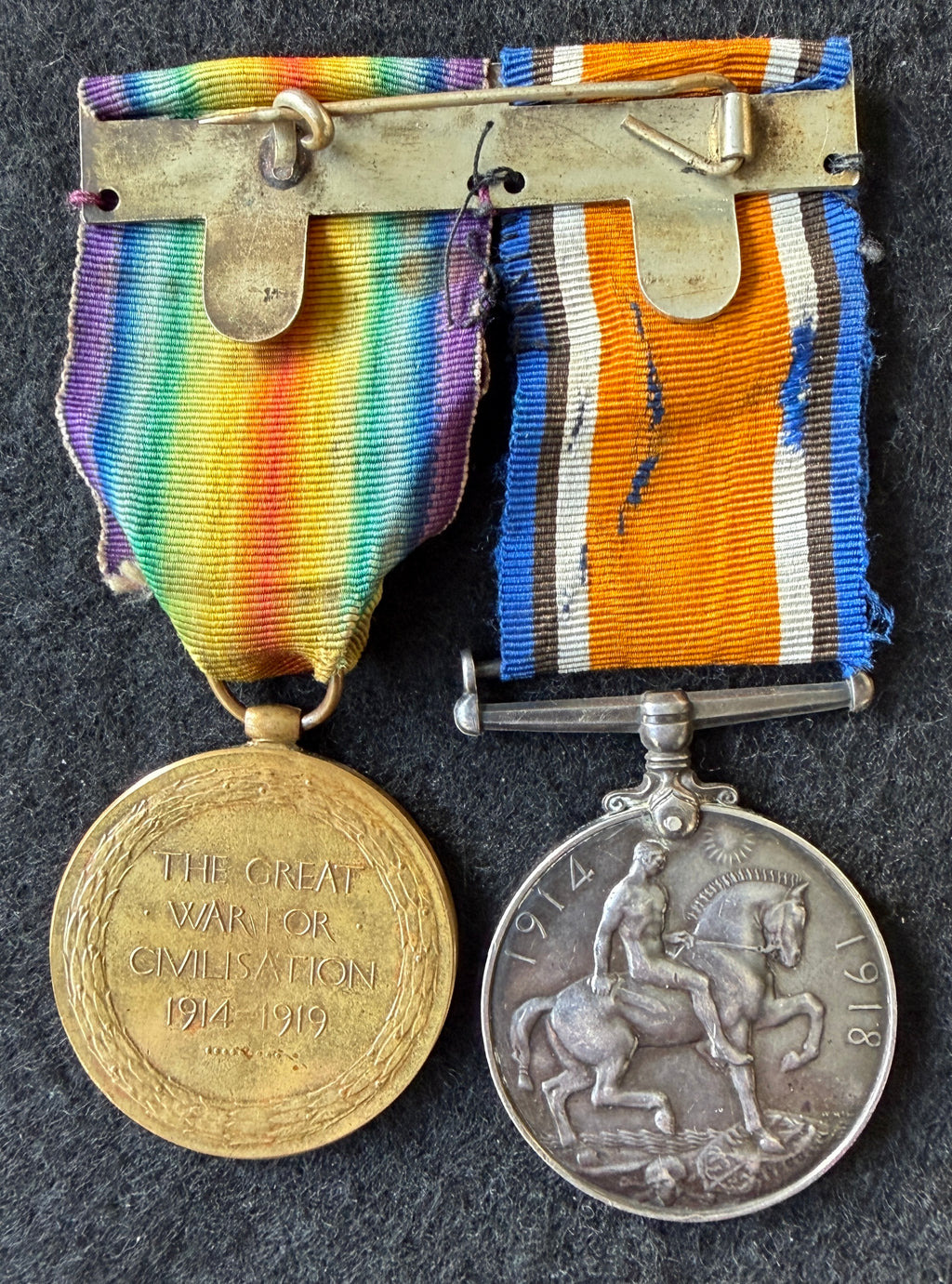 WW1 medal pair – British War Medal and Victory Medal, awarded to Sapper 488485 ABRAHAM ALLPORT - formerly (T)1299 of the Royal Engineers – 2nd (North Midland) Field Company Royal Engineers, later 469th (North Midland) Field Company – ‘Norton Terriers’