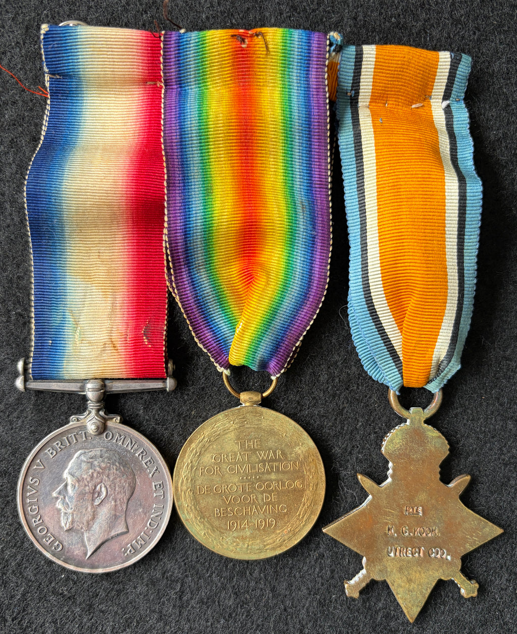 WW1 medal trio – 1914-15 Star, British War Medal & Victory Medal (South African – Bilingual) – awarded to H G KOCH of the Utrecht Commando – ‘Maritz Rebellion’ & German South West Africa