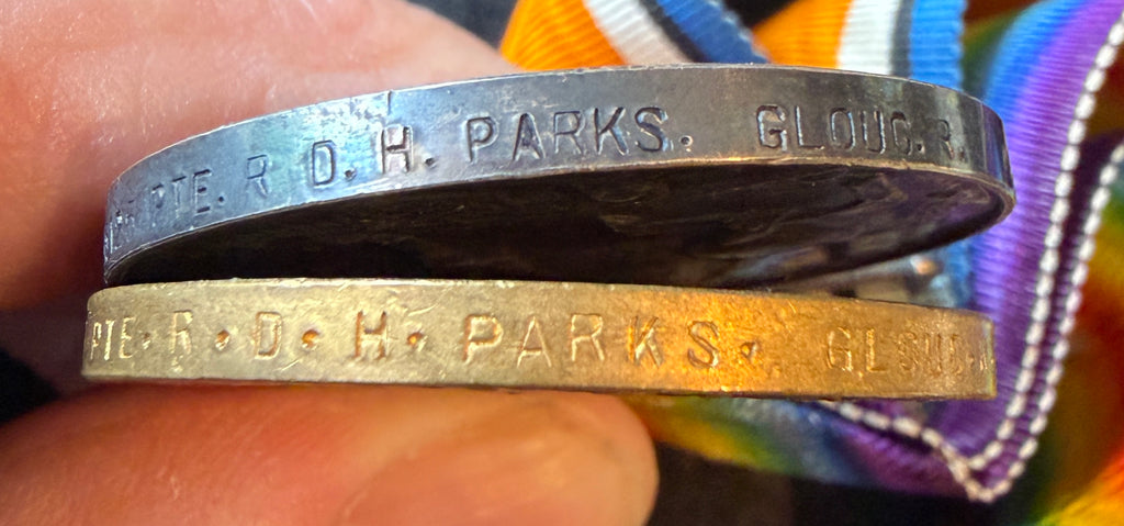 WW1 Medal Pair – British War Medal and Victory Medal – Awarded to ROWLAND D H PARKS – Gloucestershire Regiment & Royal Engineers
