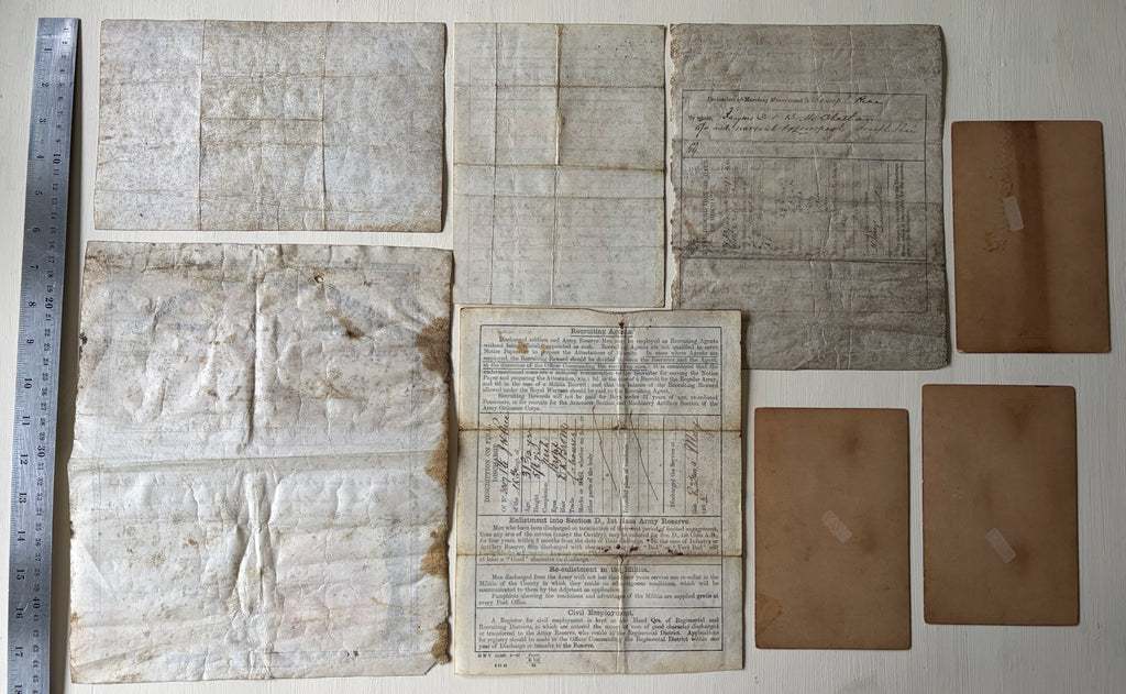 Very rare Victorian era father & son military archive – 5x original documents + 3x photographs relating to JOSEPH RICE 10th Regiment of Foot (North Lincolnshire - Indian Mutiny 1857 - in action at Lucknow) & JOSEPH HENRY RICE 18th Hussars.