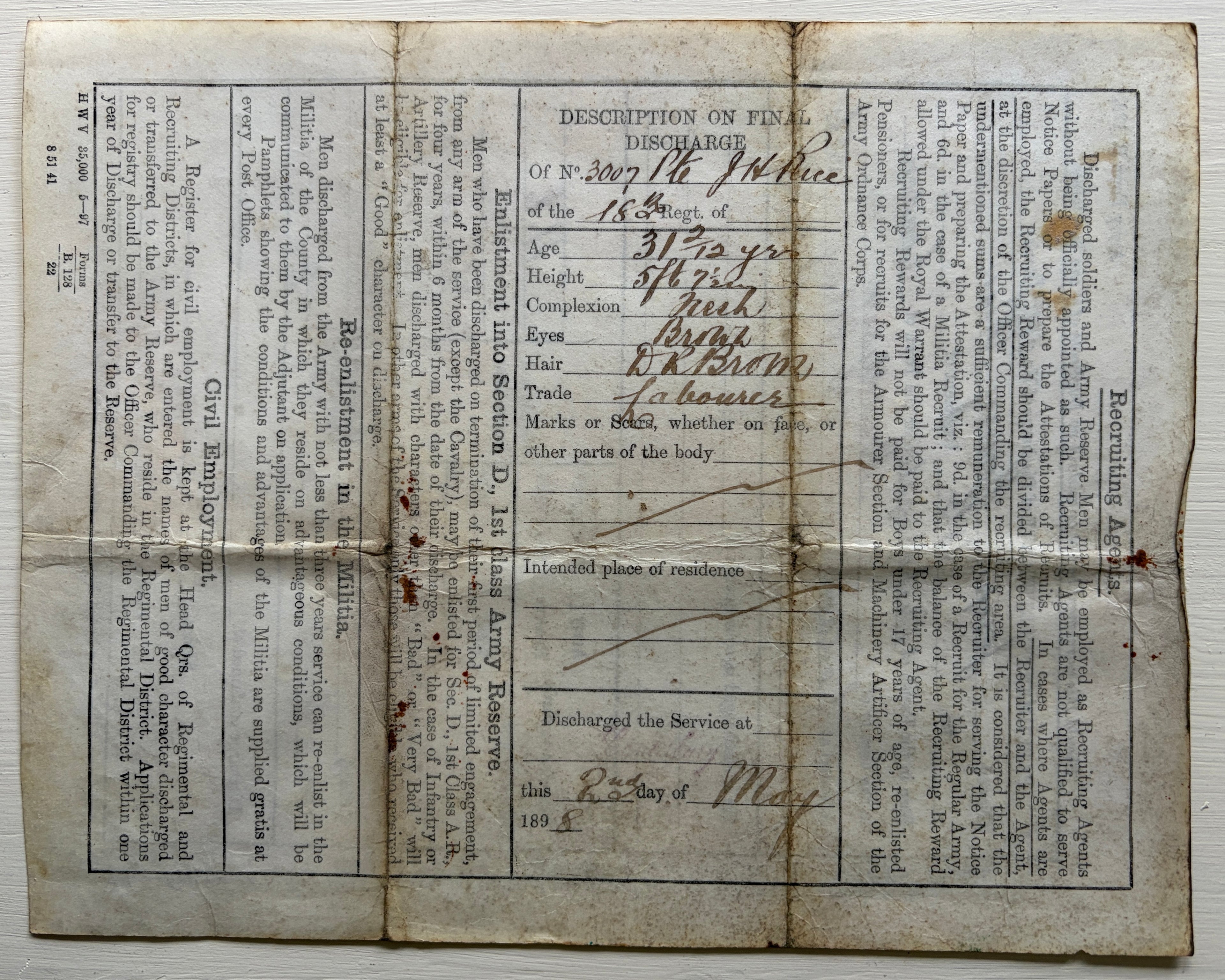Very rare Victorian era father & son military archive – 5x original documents + 3x photographs relating to JOSEPH RICE 10th Regiment of Foot (North Lincolnshire - Indian Mutiny 1857 - in action at Lucknow) & JOSEPH HENRY RICE 18th Hussars.