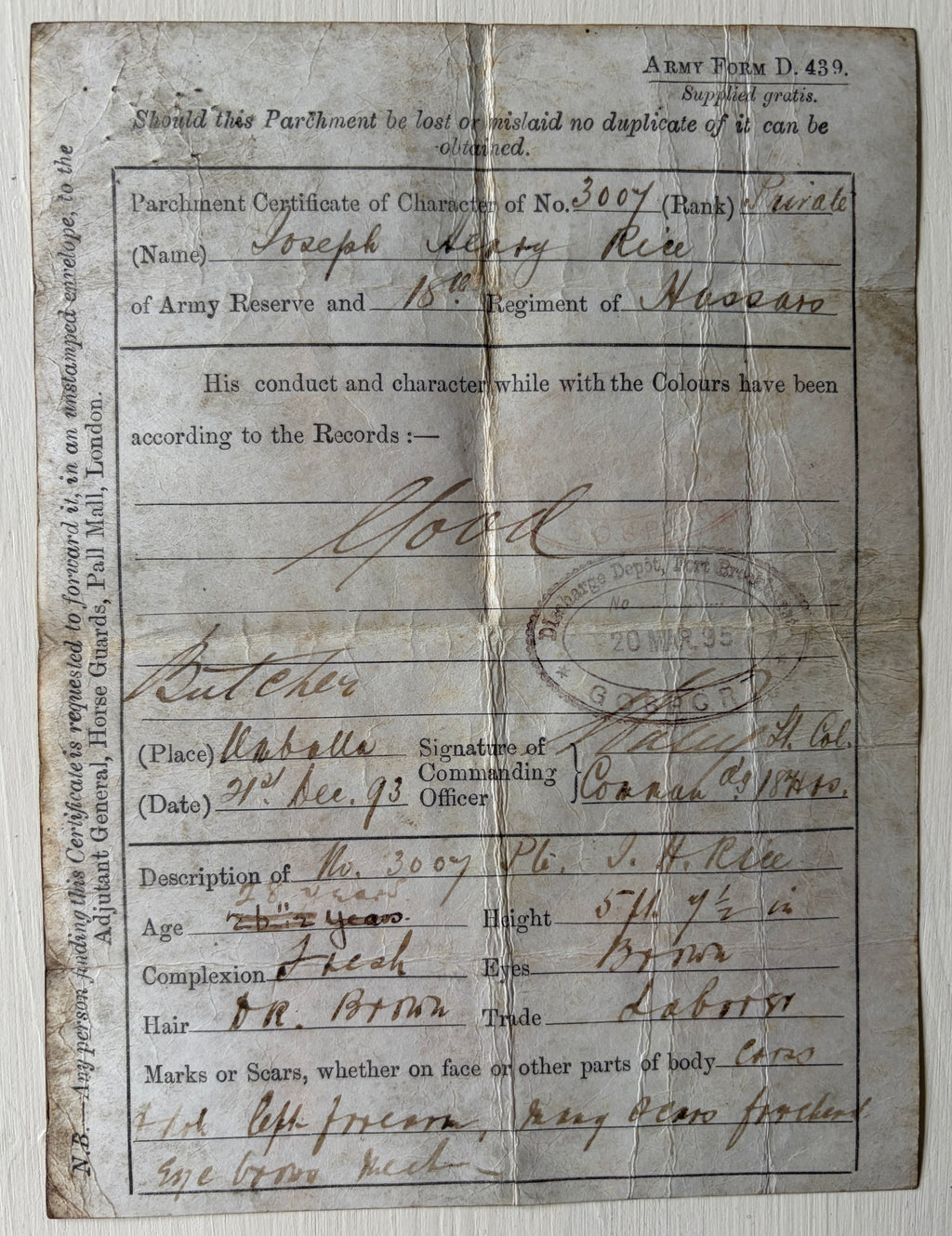 Very rare Victorian era father & son military archive – 5x original documents + 3x photographs relating to JOSEPH RICE 10th Regiment of Foot (North Lincolnshire - Indian Mutiny 1857 - in action at Lucknow) & JOSEPH HENRY RICE 18th Hussars.