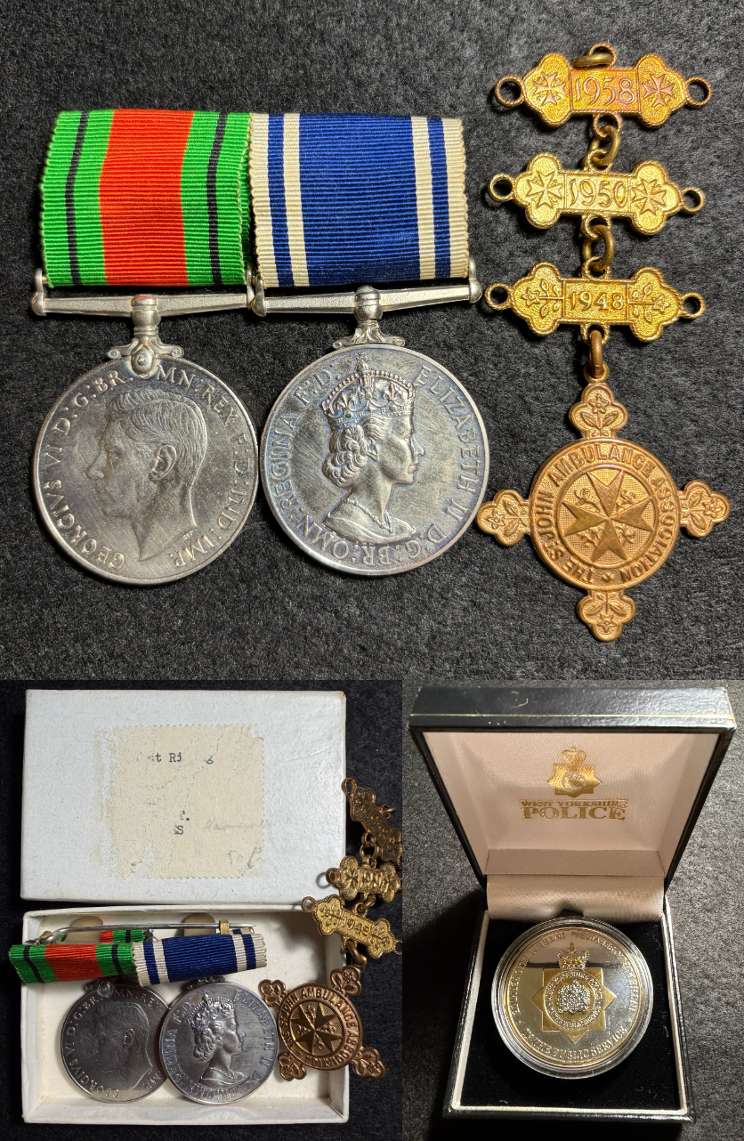 POLICE medal group – Defence Medal, West Riding Constabulary Police Long Service & Good Conduct Medal, St John Ambulance Association Medal + re-examination bars & West Yorkshire Police Retirement Medal awarded to Police Constable DAVID TODD JACQUES
