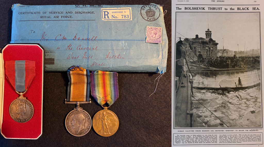 British War, Victory Medal & Imperial Service Medal - CECIL MARTIN DARVILL – ‘STOKER’ in the Royal Navy, Royal Air Force & Air Ministry + original service records - Served on HMS SPORTIVE in BLACK SEA operations, including EVACUATION FROM ODESSA 1920