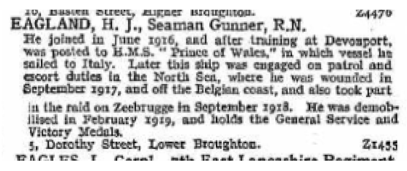 WW1 medal pair – British War Medal & Victory Medal – awarded to HENRY JOHN EAGLAND Royal Navy