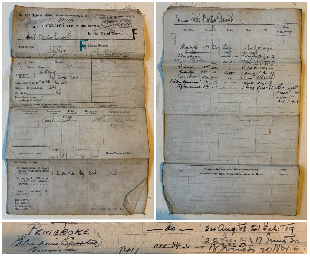 British War, Victory Medal & Imperial Service Medal - CECIL MARTIN DARVILL – ‘STOKER’ in the Royal Navy, Royal Air Force & Air Ministry + original service records - Served on HMS SPORTIVE in BLACK SEA operations, including EVACUATION FROM ODESSA 1920